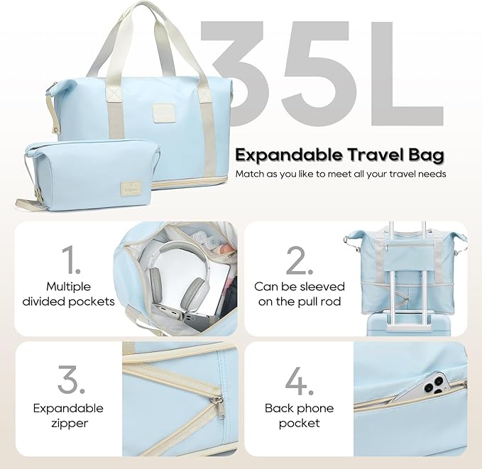 imiomo Carry on Luggage Airline Approved with Front Pocket and USB Port, Hard Shell 20 Inch Travel Carry-on Suitcase with Spinner Wheels and TSA Lock, Lightblue