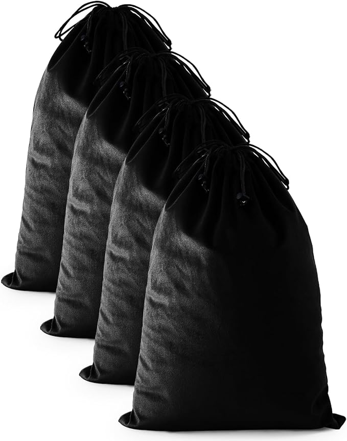 FantasyLife Shoe Bags for Travel, 17.3"x12.6" Washable Dust Bags for Storage & Packing, Flannel Shoe Pouch with Drawstring Closure for Purses, Handbags, Shoes & Toys (4, Black Beauty)