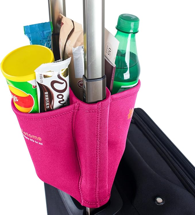 simpletome Luggage Travel Cup Holder Hands-Free Drink Caddy Attachment Drinks Carrier for Drink Beverages Coffee Mugs (Red)