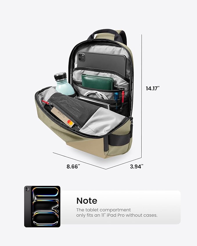 tomtoc 5L Compact Sling Backpack for Men Women, Lightweight Crossbody Shoulder Bag for 2026 11-inch iPad Air M4/M3, iPad Pro M5/M4, iPad A16, Nintendo Switch 2/Rog Xbox Ally X, EDC Daypack - XS Size