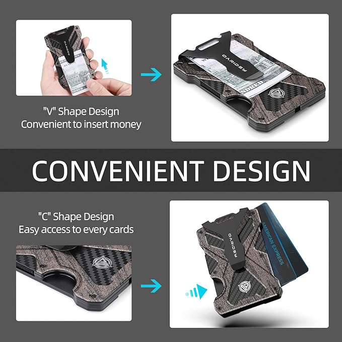 Minimalist Wallet for Men- Slim Aluminum Metal Money Clip Wallet with Clear ID Card Holder, Carbon Fiber Wallet, RFID Blocking,Holds up 15 Cards with Cash Clip,Ultra-Thin Tactical Wallet - Walnut Wood