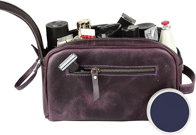 KomalC Travel Toiletry Bag – Premium Leather Dopp Kit for Men & Women with Water-Resistant Lining & Spacious Zippered Organizer