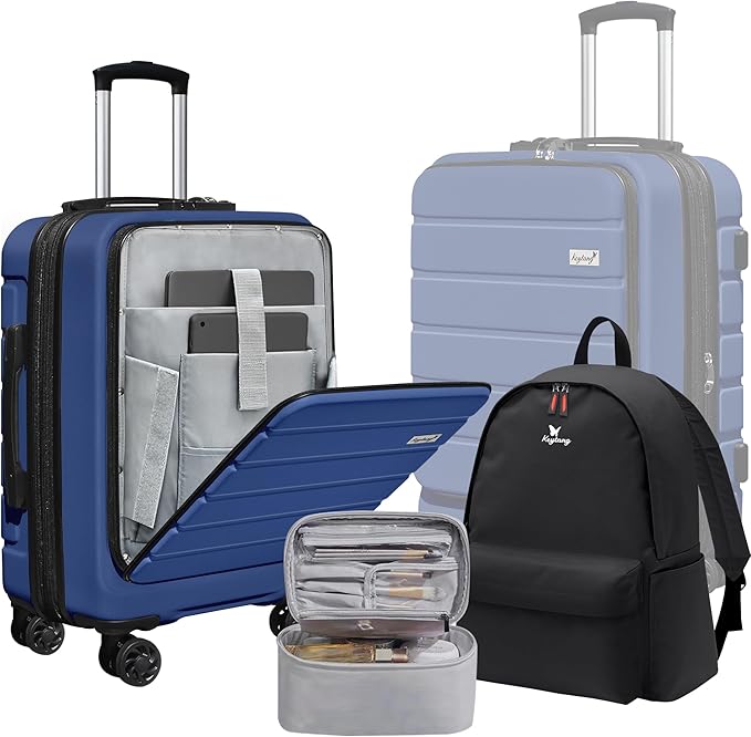 Explorer 20 Inch Carry On - Hardshell Suitcases with Front Pocket, Navy Blue