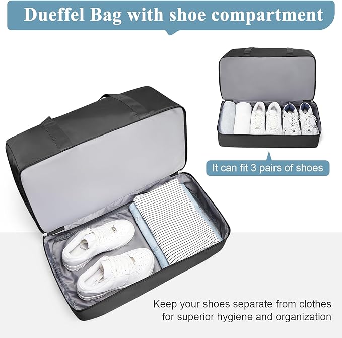 Extra Large Travel Duffle Bag with Shoe Compartment & Toiletry Bag, XL Weekender Bags for Women, Carry On Overnight Bags for Gym Sports, Water-Resistant Hospital Bag for Labor and Delivery