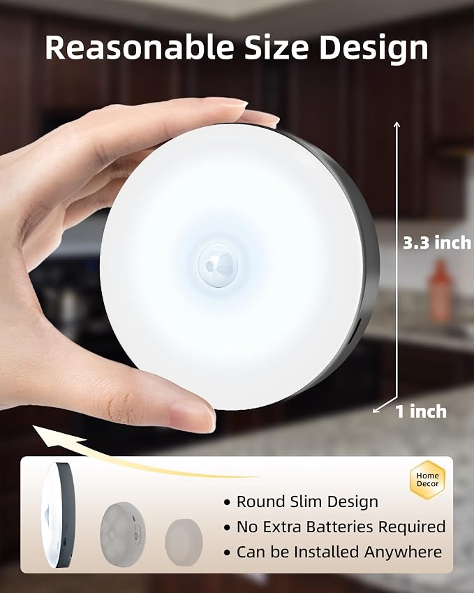EZVALO Under Cabinet Lighting, 1000mAh Rechargeable Puck Lights with Remote, 3 Color Temps & 12 RGB Motion Sensor Closet Lights, Dimmable Under Cabinet Lights for Kitchen, Cabinets, Closet (3 Packs)