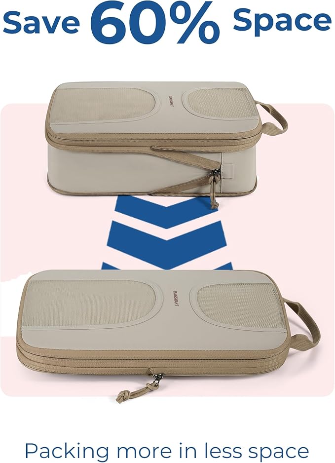 BAGSMART Compression Packing Cubes, 6 Set Packing Cubes for Suitcases, Lightweight Suitcases Organizers Bag Set & Compression Travel Cubes, Travel Essentials Packing Organizers