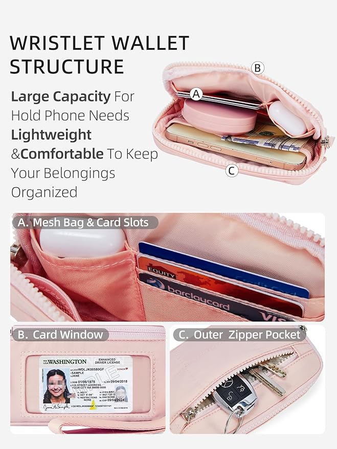 WESTBRONCO Wristlet Wallets for Women – RFID Blocking Quilted Nylon Phone Wallet, Card Holder Purse for Travel & Everyday Use