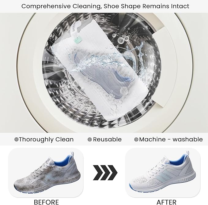 2Pcs Shoe Washing Machine Bag, Sneaker Laundry Bag for Washing Machine, Extra Long and Thick Microfibre Fluff, Reusable for Washer and Dryer (2pcs, White-gray)