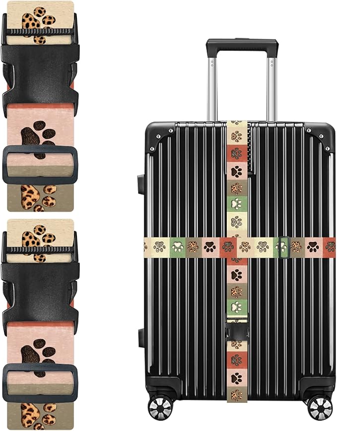 Nuxovilar Luggage Straps of 2 Set Colorful Paw Prints Pattern, 1.96x90.5 inches - Luggage Straps for Suitcases, Ideal for Pet Lovers, Travel, Daily Use