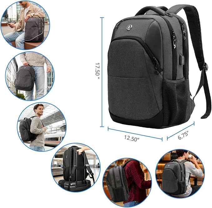 Swissdigital Design Business Laptop Backpack, College Laptops Backpack with USB Charging Port for Men and Women Fits 16 Inch Notebook, Grey-Finder Color Random | SD1670BT013-02
