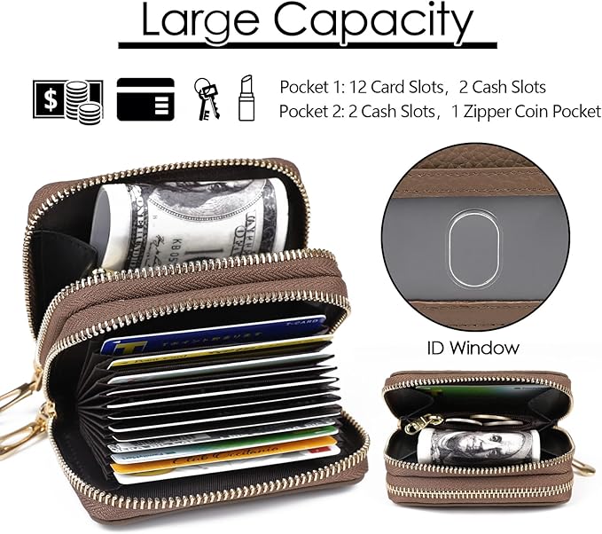 imeetu RFID Credit Card Holder, Small Leather Zipper Card Case Wallet for Women