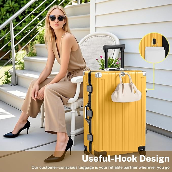 Krute Aluminum Frame Luggage 28 Inch Checked Suitcase with Spinner Wheels TSA Approved No Zipper Hard Shell Luggage PC+ABS Travel Suitcase