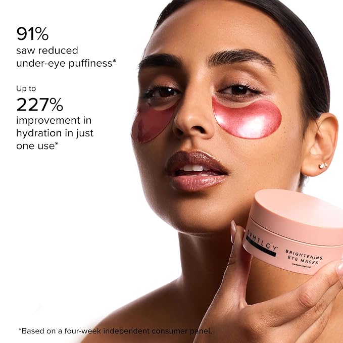 DRMTLGY Brightening Eye Masks – Biodegradable Hydrogel Under Eye Patches with Caffeine, Peptides, Hyaluronic Acid & Niacinamide – Depuff, Hydrate & Smooth Dark Circles – 60 Count
