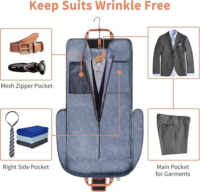 Mancro Carry On Garment Bags for Travel, Garment Convertible Weekender Bag for Wrinkle-Free, Hanging Travel Suit Bags with Shoulder Strap, Waterproof Suitcase Luggage Bag for Men Women, Black