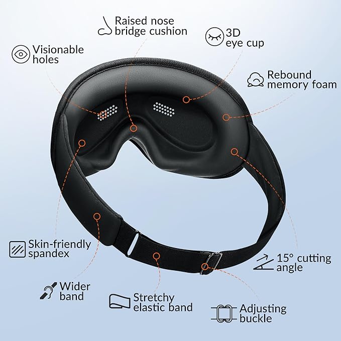 See-Through Sleep Mask with Removable Blackout Strip, Peek-a-Boo Window, 3D No-Pressure Eye Cups, Lash-Friendly, Adjustable Strap (Black)