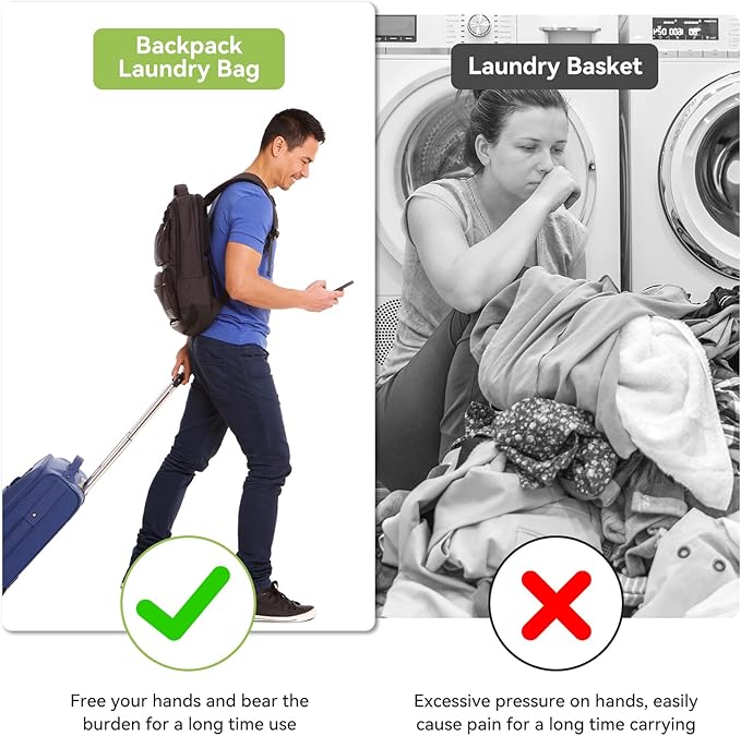 OTraki Large Laundry Backpack 100L Heavy Duty Travel Laundry Bags Hamper Bag with Adjustable Shoulder Straps Pocket Drawstring Closure Drying Do Not Exceed 176℉