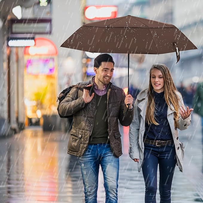 TradMall Travel Umbrella, 42/45 Inches Double Vented Canopy Windproof Automatic Strong Compact Folding Umbrellas for Rain Women and Men