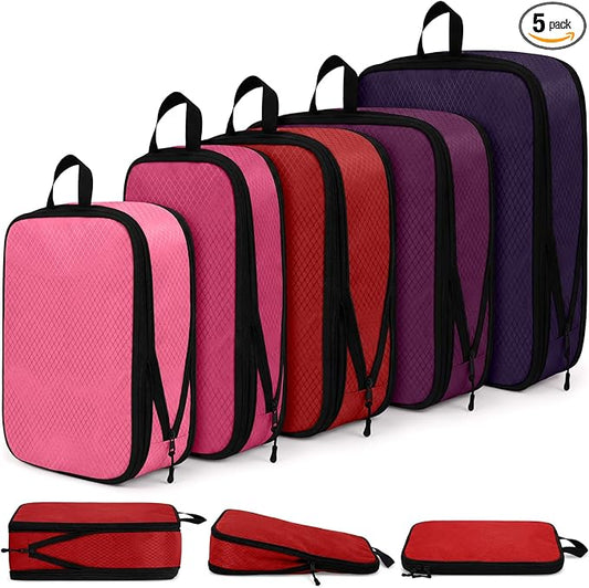 5 Pack Compression Packing Cubes for Travel Space Saving Cubes Luggage Organizer for Suitcase(Purple,Mixed)