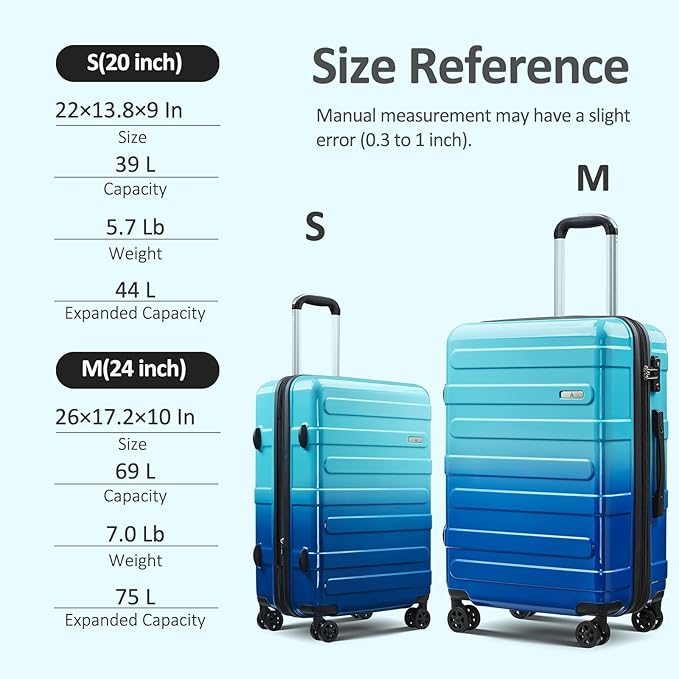 Carry on 20inch Luggage with Spinner Wheels, Lightweight PC+ABS Hard Shell Suitcases, Expandbale Storage & TSA Aprovel Lock