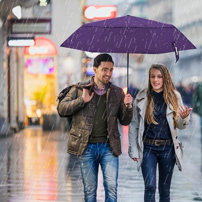 TradMall Travel Umbrella, 42/45 Inches Double Vented Canopy Windproof Automatic Strong Compact Folding Umbrellas for Rain Women and Men