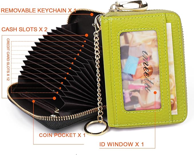 imeetu RFID Credit Card Holder, Small Leather Zipper Card Case Wallet for Women