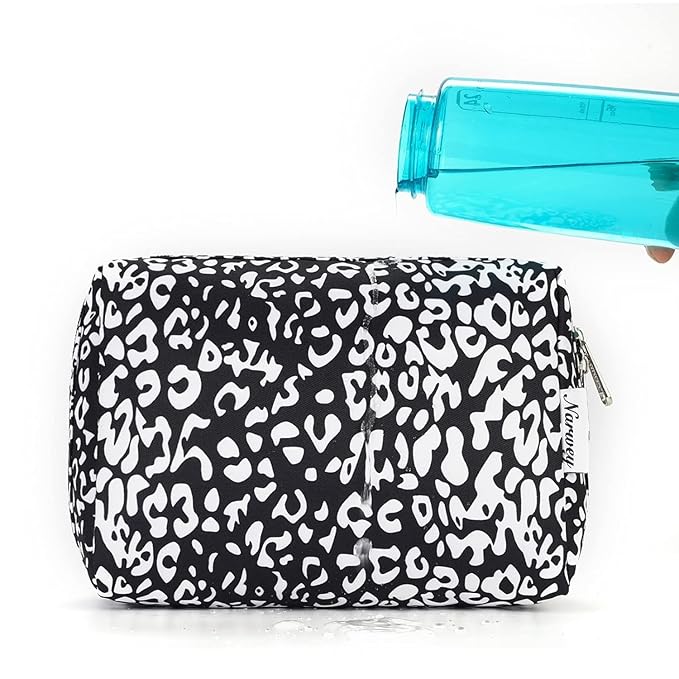 Narwey Cute Cheetah Makeup Bag Travel Cosmetic Bag Organizer Toiletry Bag Make Up Bags with Compartments for Women (Large, Black Leopard-1)