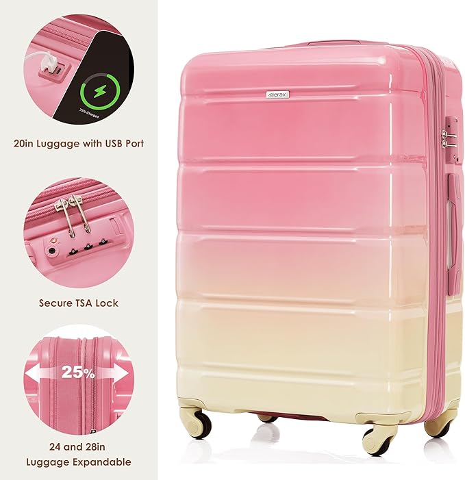 Luggage Sets 3 Pcs Suit case, ABS Hardside Suit case with Spinner Wheels Lightweight TSA Lock