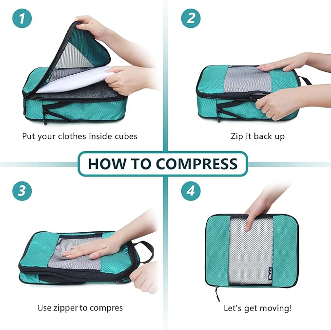 Compression Packing Cubes for Suitcases,5 Set Travel Essentials, Lightweight Luggage Organizer Bags, Travel Cubes for Carry on