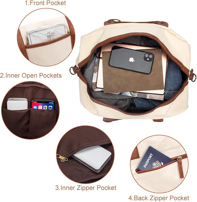 Weekender Bag for Women Canvas Overnight Bag Large Travel Tote Bag Carry on Shoulder Duffle Bag With Shoe Compartment,Perfect for Travel/Daily Use/Birthday Gift …