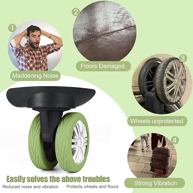 Upgrade Luggage Wheel Covers, 8pcs Suitcases Wheel Protector,Wear-Resistant, Anti-Noise, Silicone Protectors For 2-2.4"Luggage Spinner,Accessories for Travel(Green)