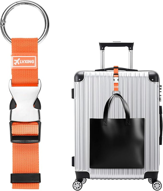 M METERXITY 1-Pack Add A Bag Luggage Strap, Adjustable Suitcase Belt for Connecting Luggage/Backpack/Jacket, Carry Strap with Ring Buckle [Orange]