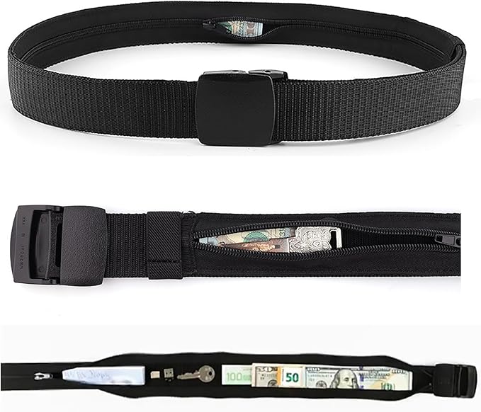 Money Belt for Men Security Belt with Hidden Money Compartment Pocket, Cashsafe Anti-Theft Wallet Non-Metal Buckle