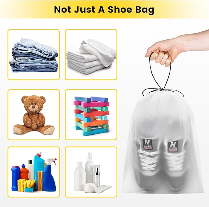 Vorspack Shoe Bags for Travel - 12 Pcs Transparent Drawstring Backpack Travel Shoe Bag Clear Drawstring Bag Large Shoe Organizer with Rope Travel Essentials for Men Women