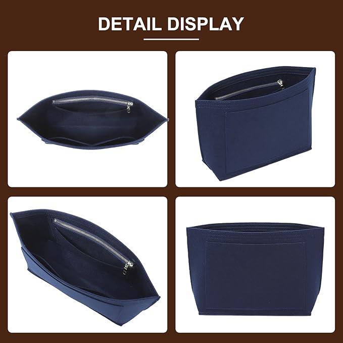 Doxo Felt Purse Organizer Insert for Longchamp Le Pliage M Totes, Longchamp Orgainzer Insert Meduim with 7 Compartments & YKK Zipper | Fits Long Champ Meidum Top Handle Tote Bag (SM, Navy)