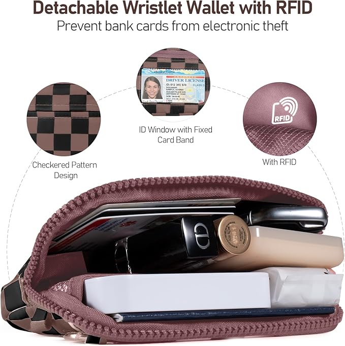 Tiostep Clip and Go Strap for Phone with Wallet Crossbody Phone Lanyard and Detachable Checkered Bag with ID Window and RFID Pouch for Daily Travel.
