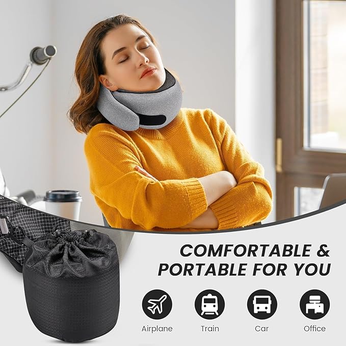 SZXYX Travel Pillows for Airplanes, 100% Pure Memory Foam Neck Pillow for Airplanes, Comfortable Breathable Cover, 360° Support Stowable Pillows for Sleeping, Car, Airport Travel Essentials, Max Grey