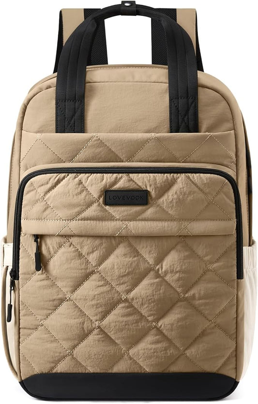 LOVEVOOK Puffer Backpack for Women Fits 15.6 Inch Laptop, Quilted Travel Backpacks Purse with Large Cup Holder, Teacher Computer Work Bags College Shool Bookbag, Puffy Carry On Personal Item Bag