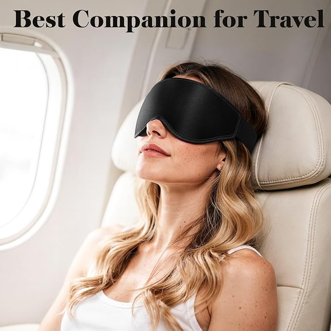 3D Eye Mask Sleep Mask for Men & Women, 100% Pressure-Free & Light Block-Out Eye Mask for Sleep with Easy Adjustable Strap, Night Eye Cover for Travel, Black