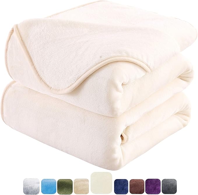 HOZY Soft Blanket Twin Size Fleece Warm Fuzzy Throw Blankets for The Bed Sofa Lightweight 350GSM Ivory 66"*90"