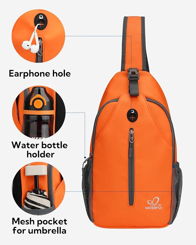 WATERFLY Crossbody Sling Backpack Sling Bag Travel Hiking Chest Bag Daypack