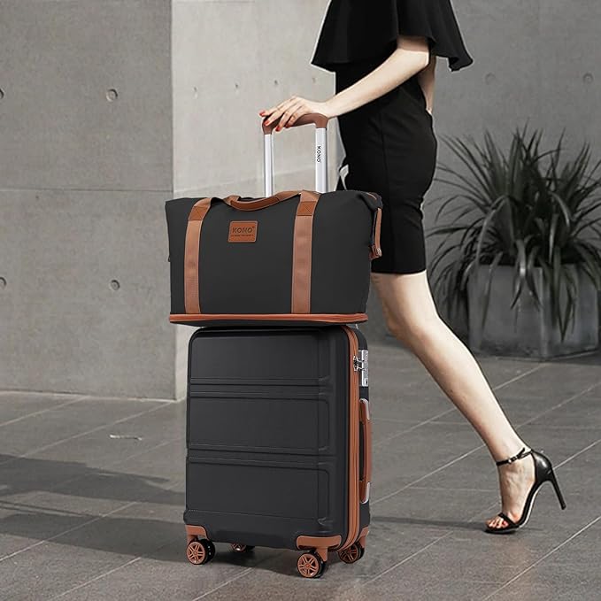 Kono Luggage Set 4 Piece Carry On Hardside Luggage with TSA Lock Spinner Wheels Lightweight PC+ABS Carry On Suitcase Apricot Black