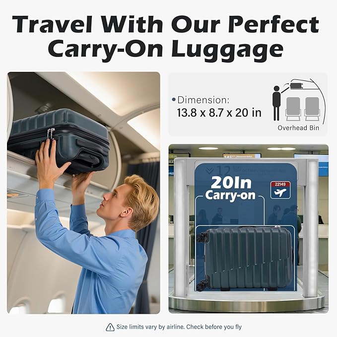 Coolife Carry On Luggage Airline Approved with Wheels Hard Shell Suitcase Spinner TSA Lock Telescopic Handle (20-inch-Teal blue)
