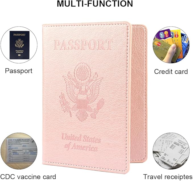 Passport Holder, Passport Holder Men, Passport Wallet Travel Must Haves, 1 Pack Passport and Vaccine Card Holder Combo, Travel Documents Organizer Protector for Travel Accessories, Rose Gold