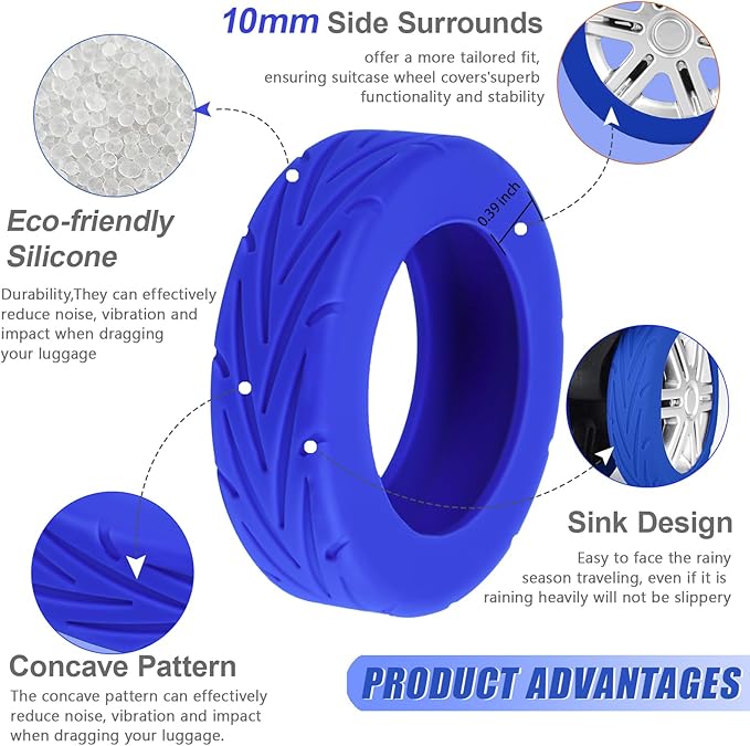 Upgrade Luggage Wheel Covers, 8pcs Suitcases Wheel Protector,Wear-Resistant, Anti-Noise, Silicone Protectors For 2-2.4"Luggage Spinner,Accessories for Travel (Blue)