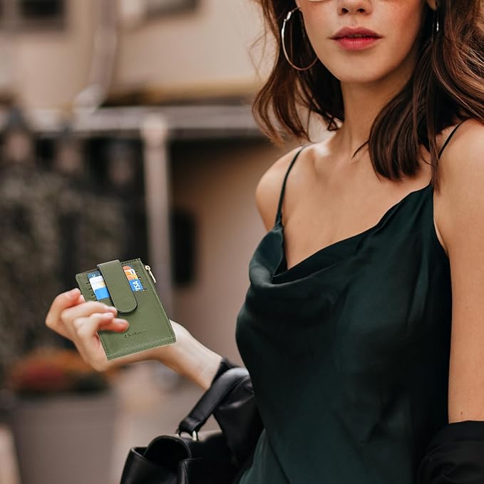 Chelmon Womens Wallet Slim RFID Blocking Bifold Multi Card Case Wallet with Zipper Pocket (Green Army)