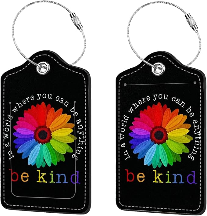 2 Pcs Luggage Tags for Suitcase, Cute Unique PU Leather Travel Bag Tag with Privacy Cover ID Label Address Card and Durable Metal Ring Suitable for Men Women Children Backpack,Sunflower