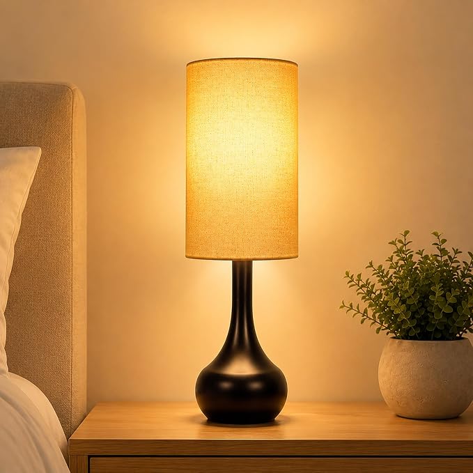 Touch Bedside Lamp for Nightstand,3-Way Dimmable,Space Saving & No Assembly Required, Upgraded Small Droplet Vintage Black Table Lamp for Bedroom, Living Room (2700K LED Bulb Included)