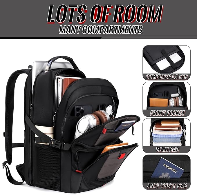 Business Laptop Backpack with LifetimeWarranty, 17.3 Inch Extra Large TSA Approved Travel Rucksack for Men Women, Big Airline Approved Work Computer Pack for Office Trips,Grey