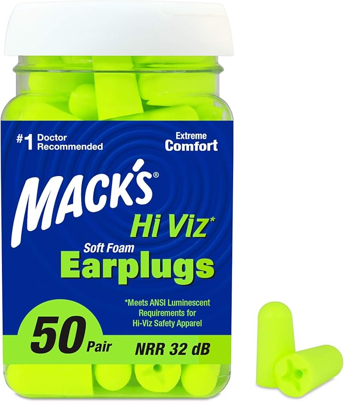 Mack’s Hi Viz Soft Foam Earplugs, 50 Pair – Most Visible Color, Easy Compliance Checks, 32dB High NRR – Comfortable, Safe Ear Plugs for Shop Work, Industrial Use, Motor Sports and Shooting