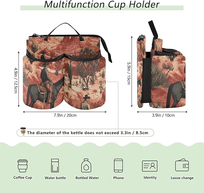 Luggage Cup Holder for Suitcases Free Hands Travel Cup Holder Portable Suitcase Cup Drink Holder Luggage Cup Caddy Bag Carrier Cowboys Horses Cactus Desert